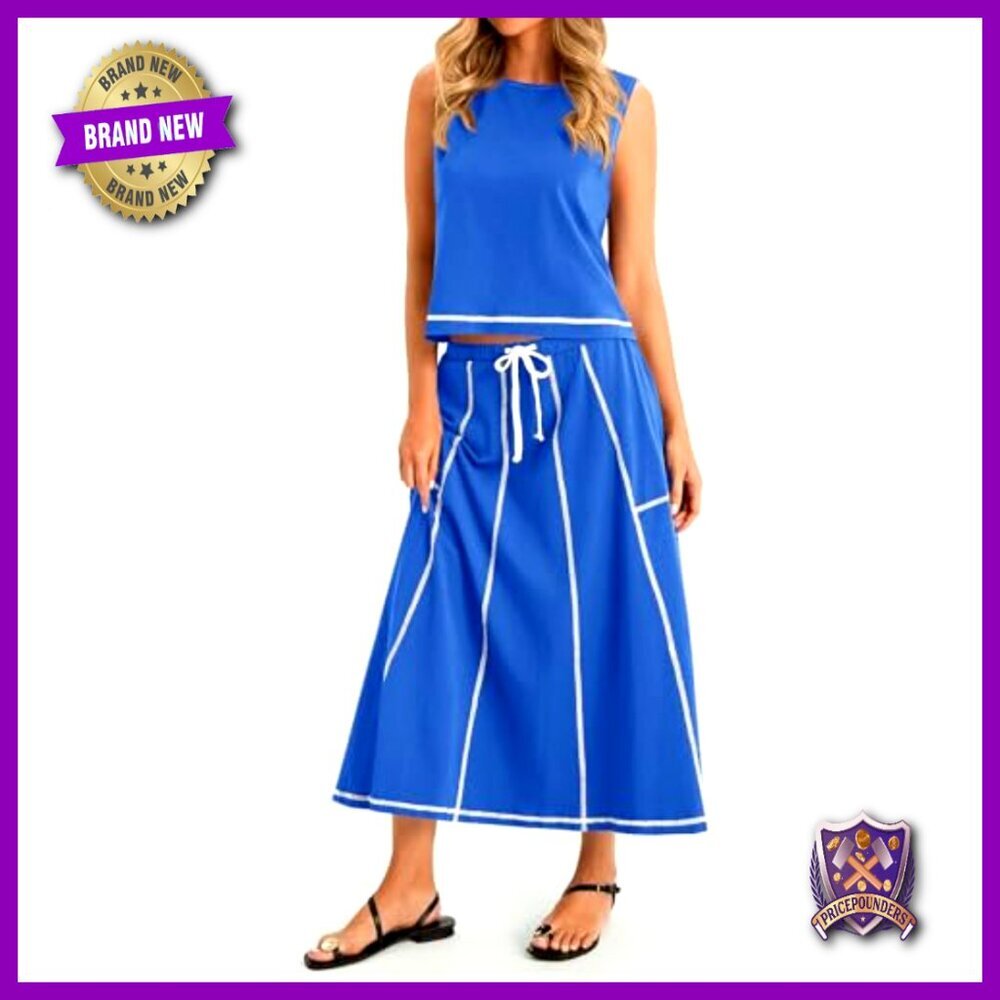 Cropped Sleeveless Tank Top and High Waisted Maxi Skirt Lounge Set Matching - Picture 3 of 7
